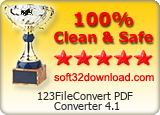 123FileConvert PDF Converter 4.1 Clean & Safe award